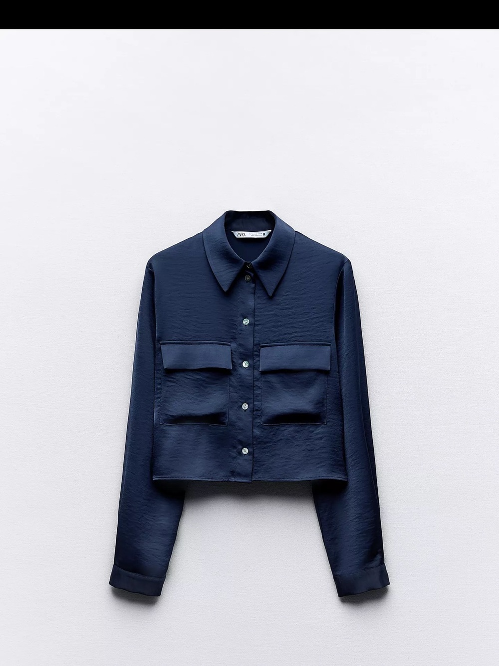 Zara Navy Cropped Pocket Blazer